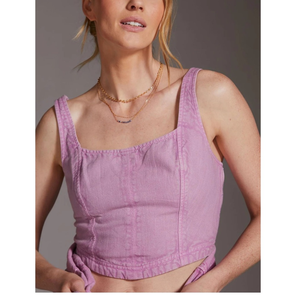 Pilcro Lilac Corset Cropped Square Neck Tank Top Women's Size L